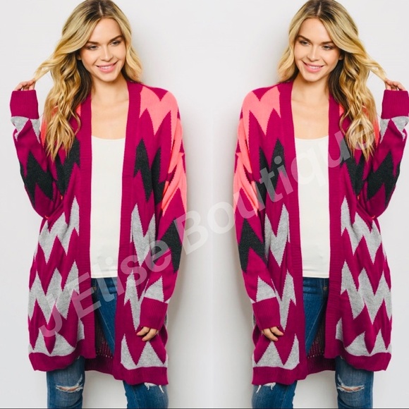 LOVE MAGENTA GREY LONG SLEEVE OPEN CARDIGAN - Picture 1 of 7